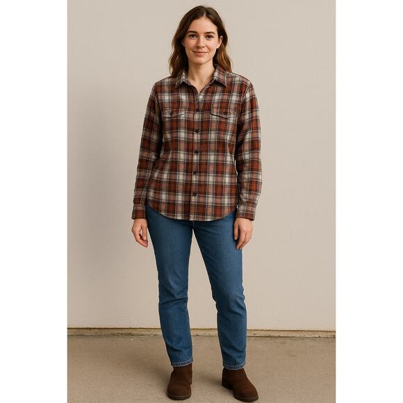 Amazon Essentials Women's Plaid Button Front Flannel Shirt Size XXL Brown Cream - Picture 1 of 8
